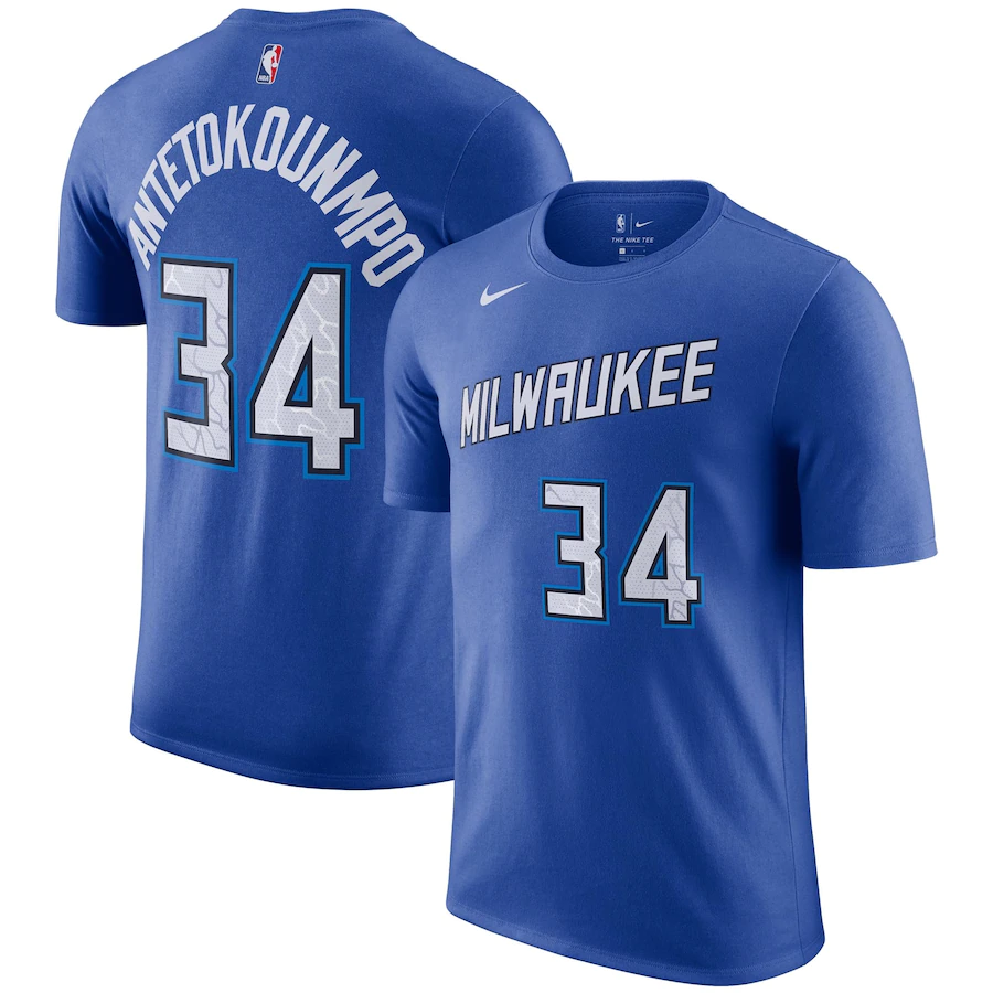 Milwaukee Bucks Nike City Edition Name & Number T-Shirt - Giannis Antetokounpo - Mens