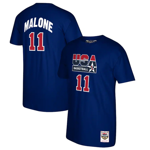 Men's Mitchell & Ness Karl Malone Navy USA Basketball 1992 Dream Team Name & Number T-Shirt
