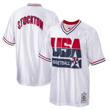 Load image into Gallery viewer, Men&#39;s Mitchell &amp; Ness John Stockton White USA Basketball 1992 Dream Team Authentic Shooting Shirt