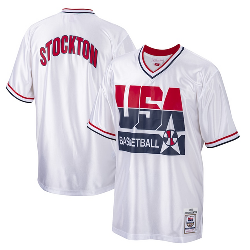 Men's Mitchell & Ness John Stockton White USA Basketball 1992 Dream Team Authentic Shooting Shirt