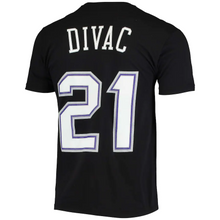 Load image into Gallery viewer, Men&#39;s Mitchell &amp; Ness Vlade Divac Black Sacramento Kings Hardwood Classics Stitch Name &amp; Number T-Shirt