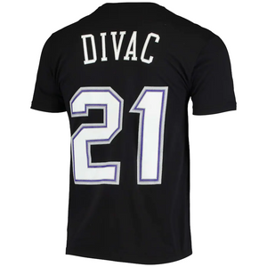 Men's Mitchell & Ness Vlade Divac Black Sacramento Kings Hardwood Classics Stitch Name & Number T-Shirt