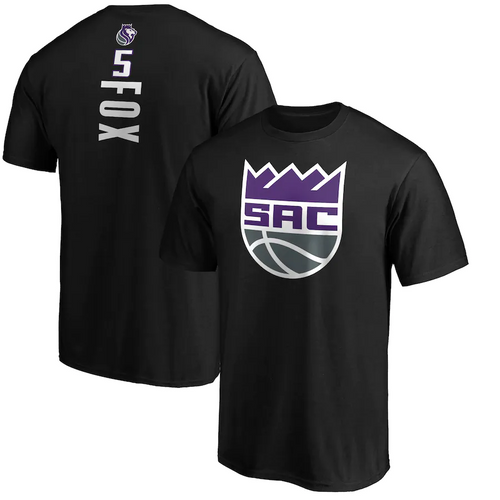 Men's Fanatics Branded De'Aaron Fox Black Sacramento Kings Team Playmaker Name & Number T-Shirt