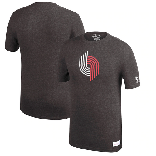 Men's Mitchell & Ness Heathered Black Portland Trail Blazers Hardwood Classics Throwback Logo Tri-Blend T-Shirt
