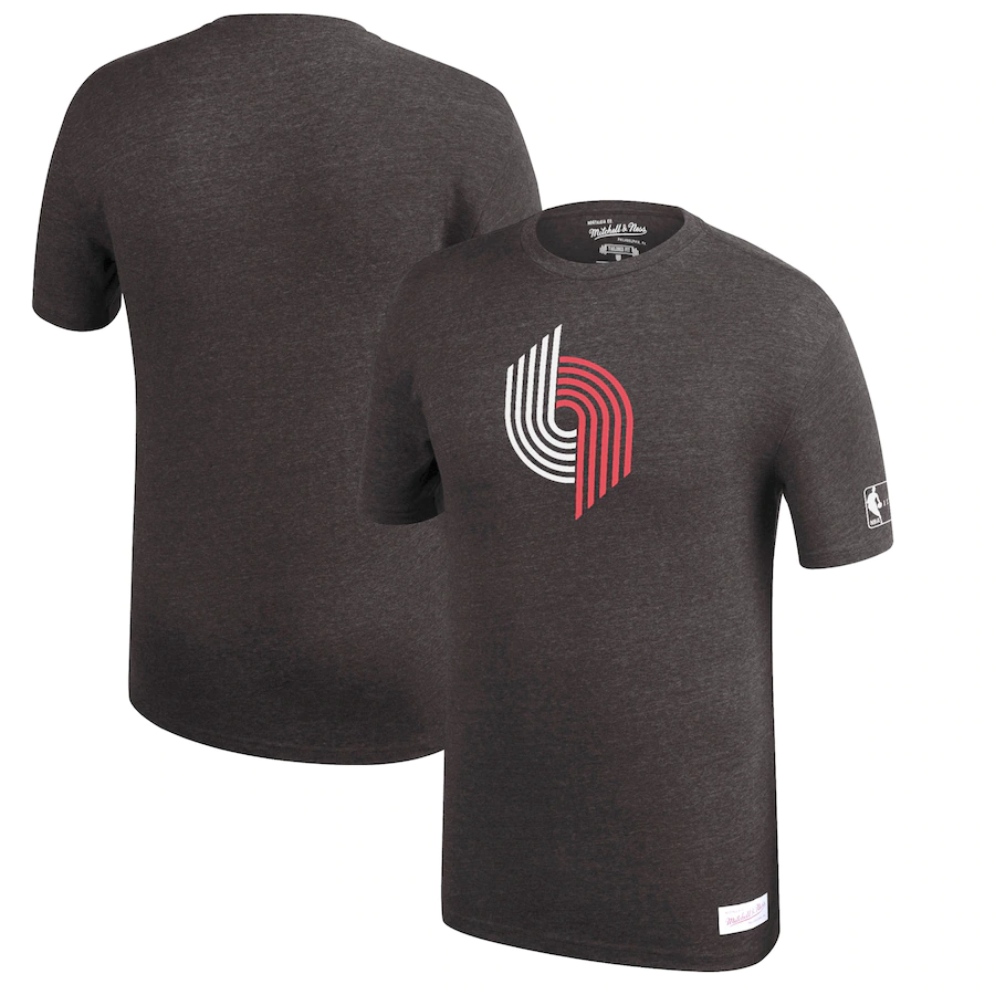 Men's Mitchell & Ness Heathered Black Portland Trail Blazers Hardwood Classics Throwback Logo Tri-Blend T-Shirt