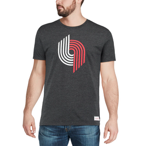 Men's Mitchell & Ness Heathered Black Portland Trail Blazers Hardwood Classics Throwback Logo Tri-Blend T-Shirt
