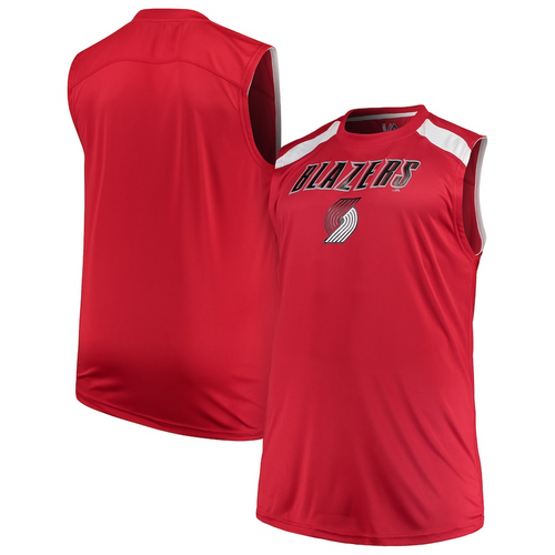 Men's Majestic Red/White Portland Trail Blazers Big & Tall Birdseye Muscle Tank Top