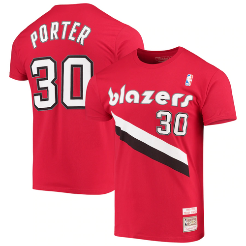 Men's Mitchell & Ness Terry Porter Red Portland Trail Blazers Hardwood Classics Player Name & Number T-Shirt