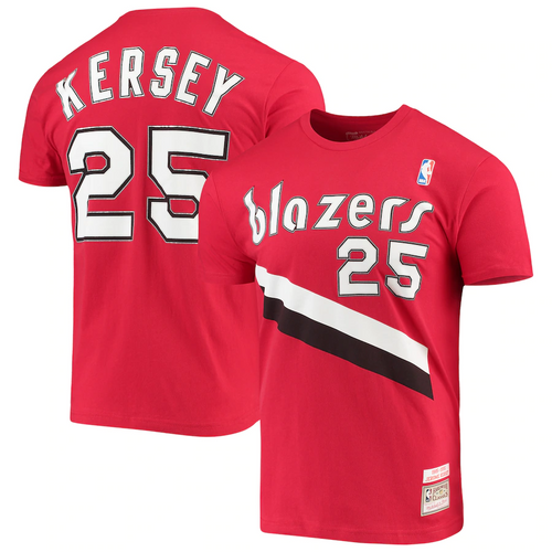 Men's Mitchell & Ness Jerome Kersey Red Portland Trail Blazers Hardwood Classics Player Name & Number T-Shirt