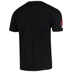 Men's New Era Black Portland Trail Blazers Brushed Jersey Wordmark Reflection Applique T-Shirt