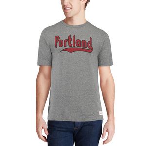 Men's Mitchell & Ness Heathered Gray Portland Trail Blazers Hardwood Classics Throwback Logo Tri-Blend T-Shirt