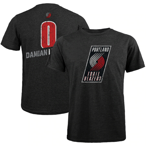 Men's Majestic Threads Damian Lillard Black Portland Trail Blazers Name & Number Tri-Blend T-Shirt