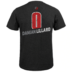 Men's Majestic Threads Damian Lillard Black Portland Trail Blazers Name & Number Tri-Blend T-Shirt