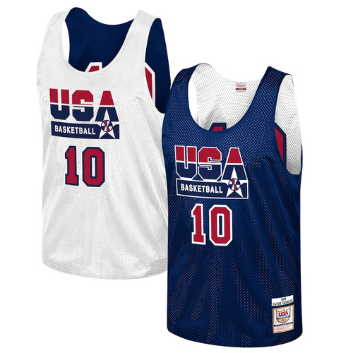 Men's Mitchell & Ness Clyde Drexler Navy USA Basketball Training 1992 Dream Team Authentic Reversible Practice Jersey