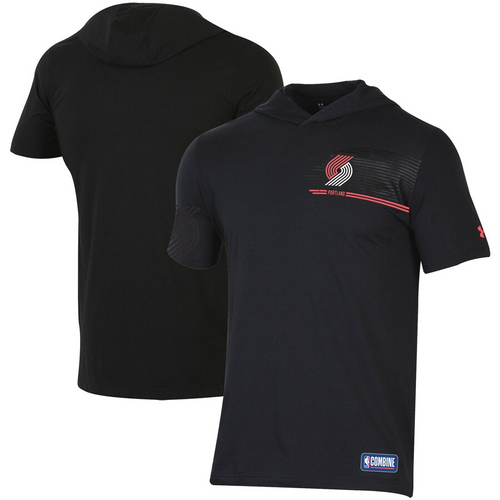 Men's Under Armour Black Portland Trail Blazers Combine Authentic Baseline Hoodie Performance T-Shirt