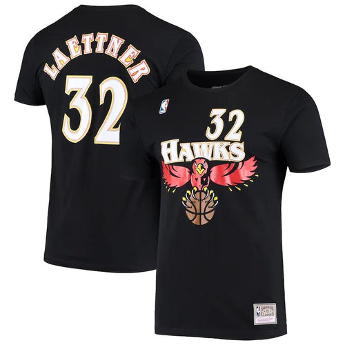 Men's Mitchell & Ness Christian Laettner Black Atlanta Hawks Hardwood Classics Name & Number T-Shirt