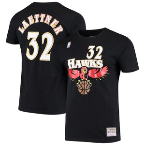 Men's Mitchell & Ness Christian Laettner Black Atlanta Hawks Hardwood Classics Name & Number T-Shirt