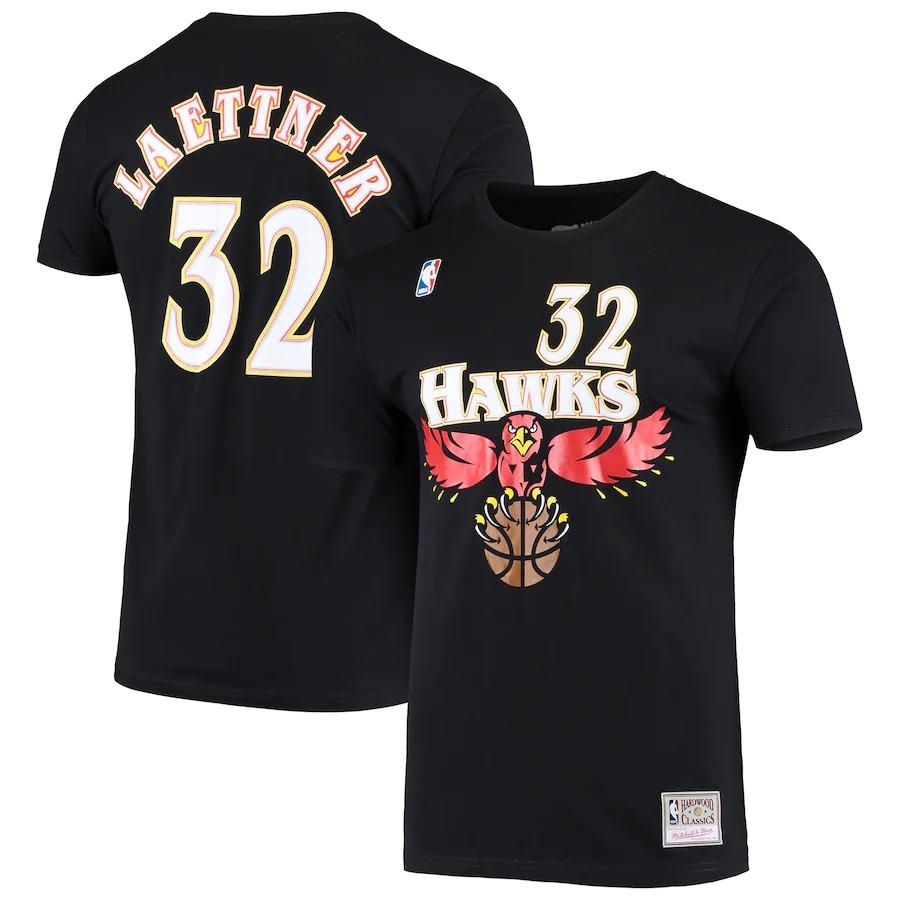 Men's Mitchell & Ness Christian Laettner Black Atlanta Hawks Hardwood Classics Name & Number T-Shirt