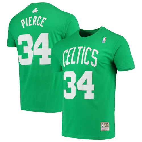 Men's Mitchell & Ness Paul Pierce Kelly Green Boston Celtics Hardwood Classics Player Name & Number T-Shirt