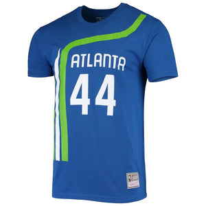 Men's Mitchell & Ness Pete Maravich Blue Atlanta Hawks Hardwood Classics Stitch Name & Number T-Shirt