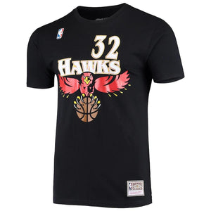 Men's Mitchell & Ness Christian Laettner Black Atlanta Hawks Hardwood Classics Name & Number T-Shirt