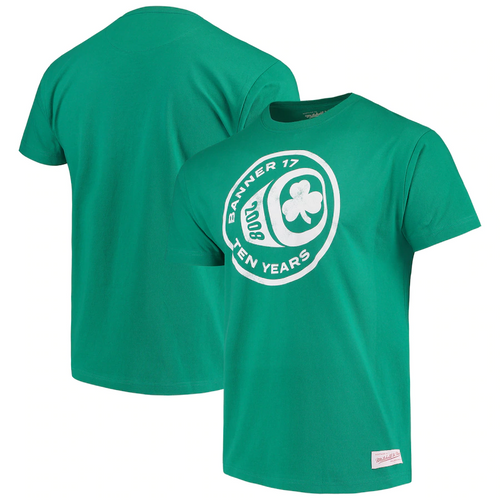 Men's Mitchell & Ness Kelly Green Boston Celtics Banner 17 Tenth Anniversary Ring T-Shirt