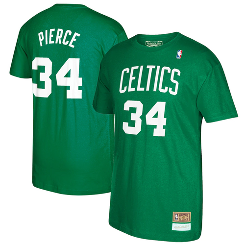 Men's Mitchell & Ness Paul Pierce Kelly Green Boston Celtics Retirement Name & Number T-Shirt
