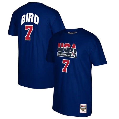 Men's Mitchell & Ness Larry Bird Navy USA Basketball 1992 Dream Team Name & Number T-Shirt