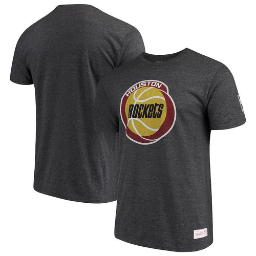 Men's Mitchell & Ness Heathered Black Houston Rockets Hardwood Classics Throwback Logo Tri-Blend T-Shirt