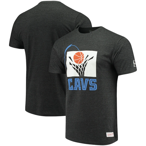 Men's Mitchell & Ness Heathered Black Cleveland Cavaliers Hardwood Classics Throwback Logo Tri-Blend T-Shirt