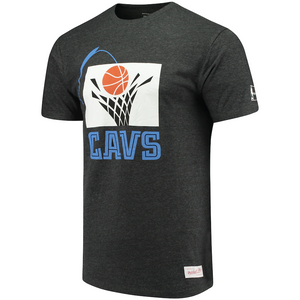Men's Mitchell & Ness Heathered Black Cleveland Cavaliers Hardwood Classics Throwback Logo Tri-Blend T-Shirt