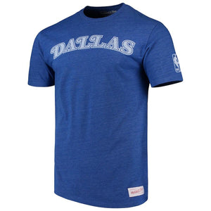 Men's Mitchell & Ness Heathered Royal Dallas Mavericks Hardwood Classics Throwback Logo Tri-Blend T-Shirt