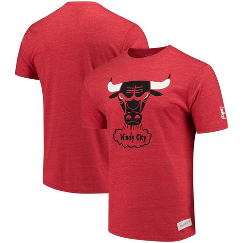 Men's Mitchell & Ness Heathered Red Chicago Bulls Hardwood Classics Throwback Logo Tri-Blend T-Shirt