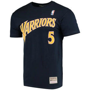 Men's Mitchell & Ness Baron Davis Navy Golden State Warriors Hardwood Classics Stitch Name & Number T-Shirt