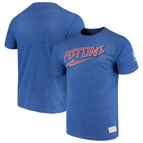 Men's Mitchell & Ness Heathered Blue Detroit Pistons Hardwood Classics Throwback Logo Tri-Blend T-Shirt
