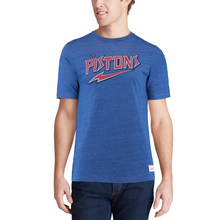 Load image into Gallery viewer, Men&#39;s Mitchell &amp; Ness Heathered Blue Detroit Pistons Hardwood Classics Throwback Logo Tri-Blend T-Shirt