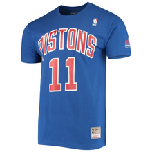 Load image into Gallery viewer, Men&#39;s Mitchell &amp; Ness Isiah Thomas Blue Detroit Pistons Hardwood Classics Stitch Name &amp; Number T-Shirt