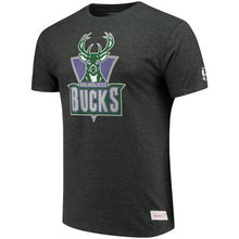 Load image into Gallery viewer, Men&#39;s Mitchell &amp; Ness Heathered Black Milwaukee Bucks Hardwood Classics Throwback Logo Tri-Blend T-Shirt