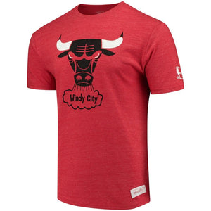 Men's Mitchell & Ness Heathered Red Chicago Bulls Hardwood Classics Throwback Logo Tri-Blend T-Shirt