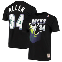 Load image into Gallery viewer, Men&#39;s Mitchell &amp; Ness Ray Allen Black Milwaukee Bucks Hardwood Classics Stitch Name &amp; Number T-Shirt