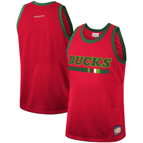 Men's Mitchell & Ness Red Milwaukee Bucks Hardwood Classics Team Heritage Fashion Jersey