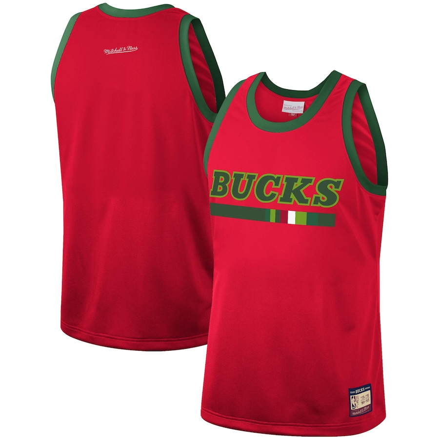 Men's Mitchell & Ness Red Milwaukee Bucks Hardwood Classics Team Heritage Fashion Jersey
