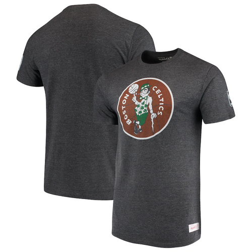 Men's Mitchell & Ness Heathered Black Boston Celtics Hardwood Classics Throwback Logo Tri-Blend T-Shirt