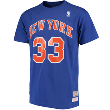 Load image into Gallery viewer, Men&#39;s Mitchell &amp; Ness Patrick Ewing Royal New York Knicks Hardwood Classics Retro Name &amp; Number T-Shirt