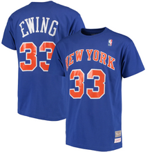 Load image into Gallery viewer, Men&#39;s Mitchell &amp; Ness Patrick Ewing Royal New York Knicks Hardwood Classics Retro Name &amp; Number T-Shirt