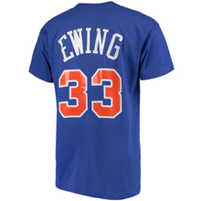 Load image into Gallery viewer, Men&#39;s Mitchell &amp; Ness Patrick Ewing Royal New York Knicks Hardwood Classics Retro Name &amp; Number T-Shirt