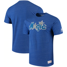 Load image into Gallery viewer, Men&#39;s Mitchell &amp; Ness Heathered Blue Orlando Magic Hardwood Classics Throwback Logo Tri-Blend T-Shirt