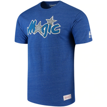 Load image into Gallery viewer, Men&#39;s Mitchell &amp; Ness Heathered Blue Orlando Magic Hardwood Classics Throwback Logo Tri-Blend T-Shirt