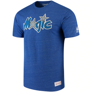 Men's Mitchell & Ness Heathered Blue Orlando Magic Hardwood Classics Throwback Logo Tri-Blend T-Shirt