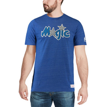 Load image into Gallery viewer, Men&#39;s Mitchell &amp; Ness Heathered Blue Orlando Magic Hardwood Classics Throwback Logo Tri-Blend T-Shirt